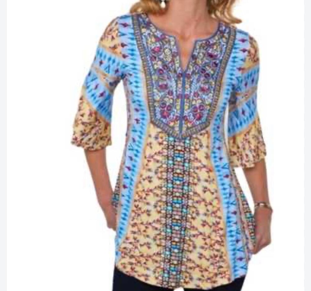 Soft Surroundings Fifi Embroidered Tunic Top Multicolor XS